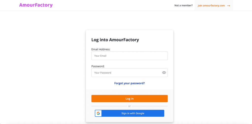 Amour Factory login form