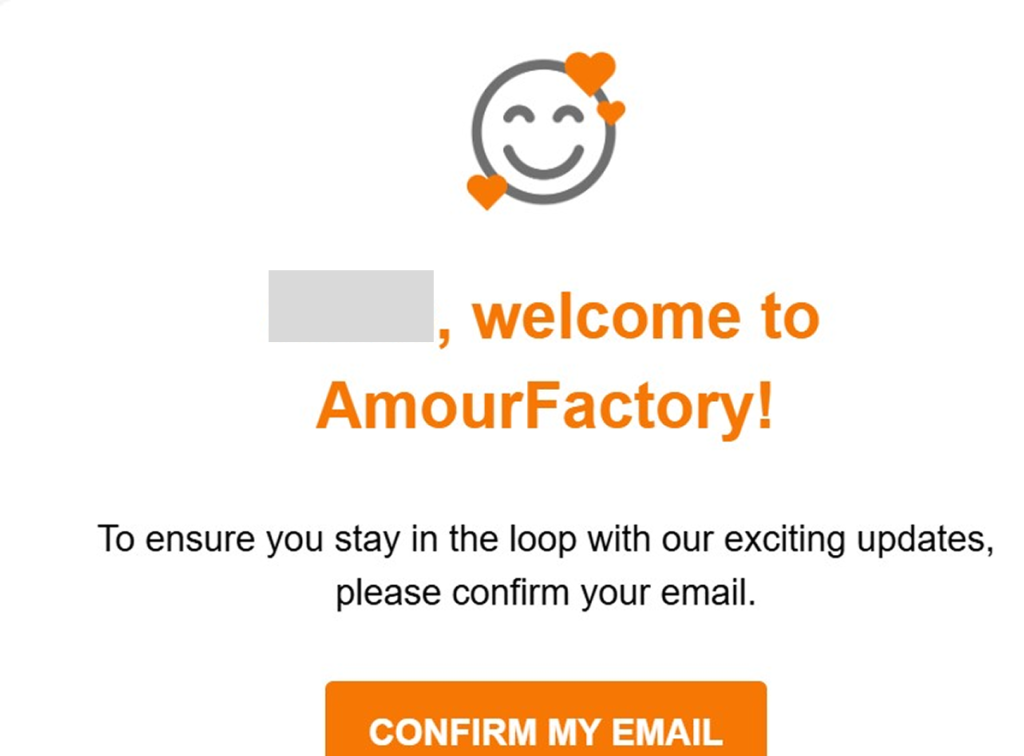 Email confirmation on AmourFactory