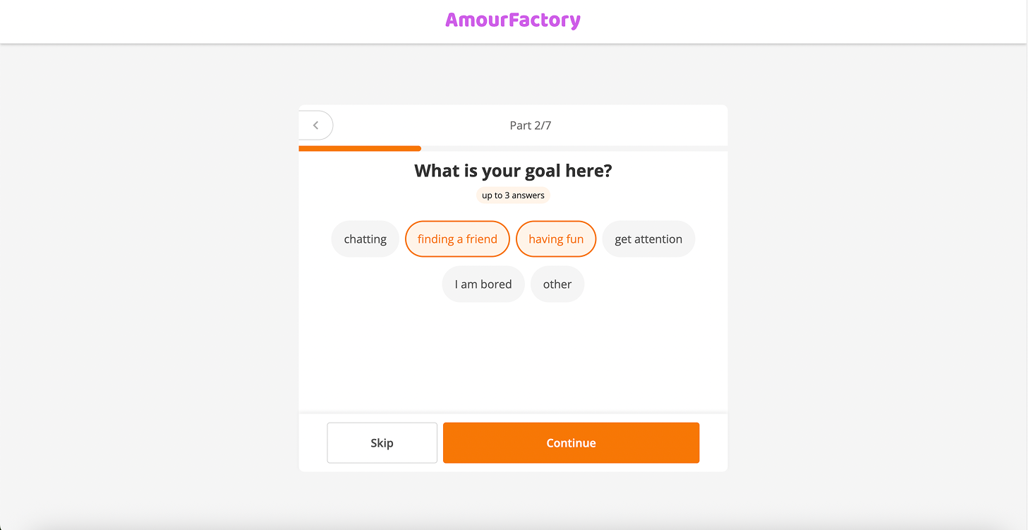 Goal to register on amourfactory.com