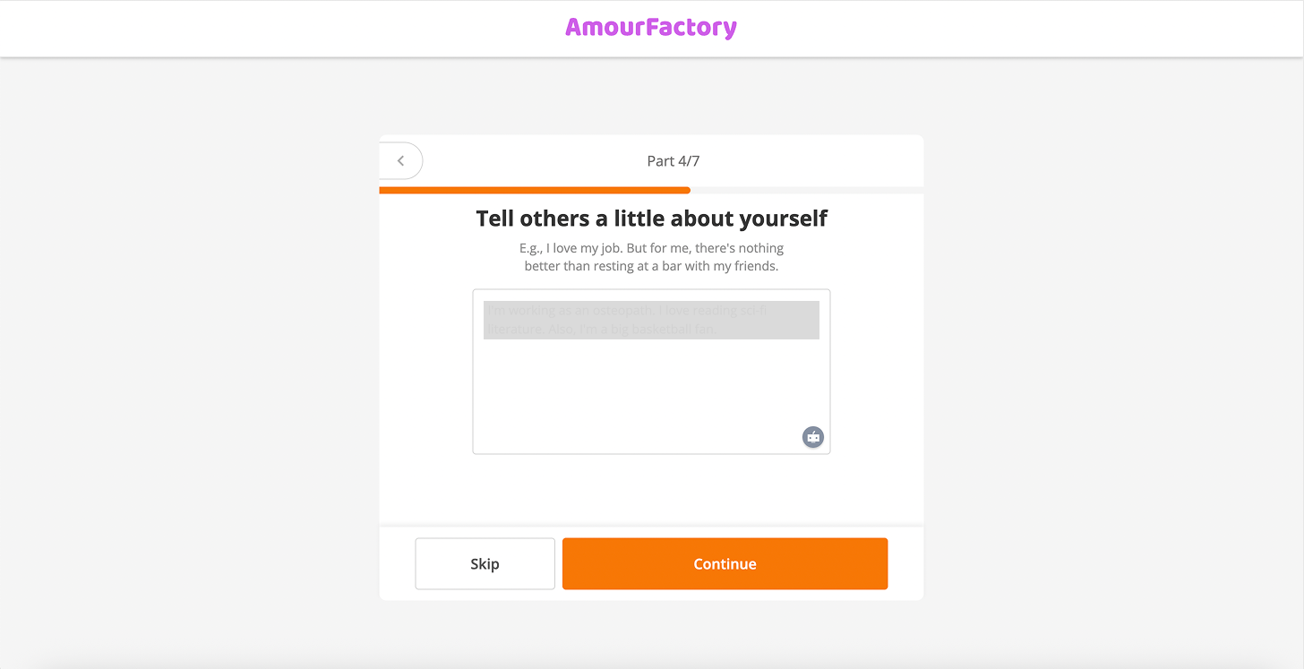 Write a bio for new Amour Factory account
