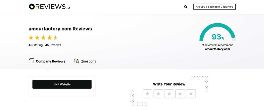 Amour Factory dating reviews.io rating
