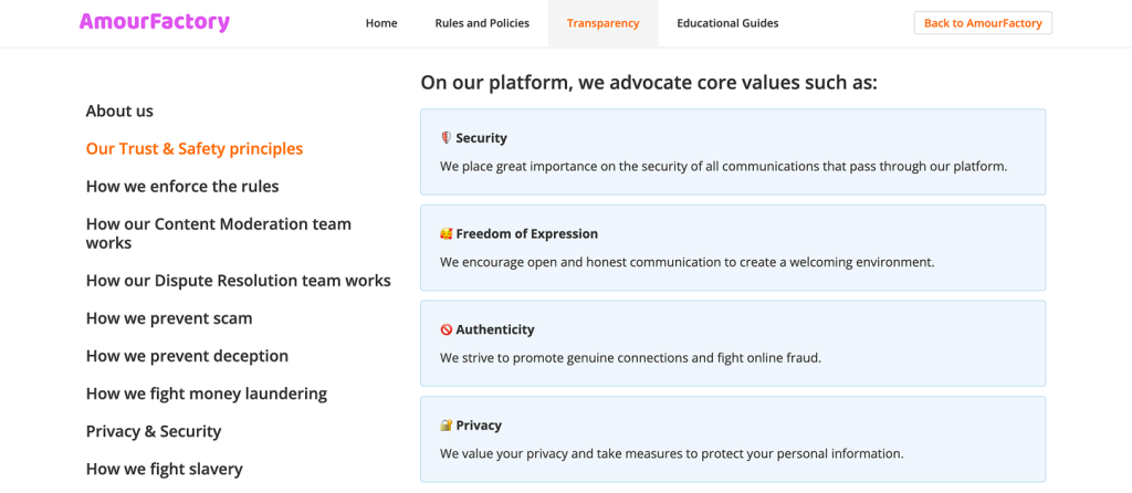 Is AmourFactory legit? Platform's core values